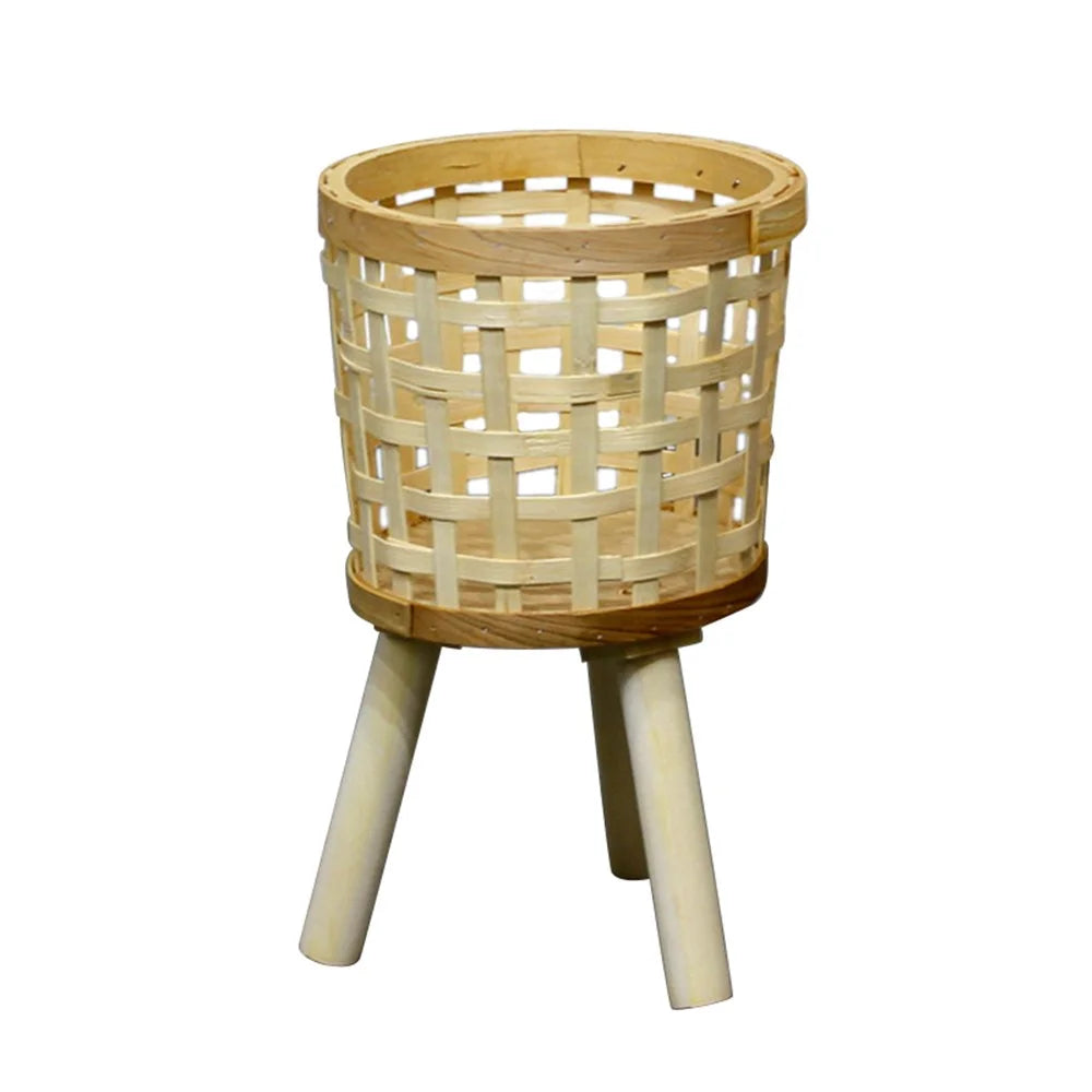 Woven Plants Vase Flowers Container Home Decoration Knitted Bamboo Planter Pot Basket Holder, Size: S - Grid - 2