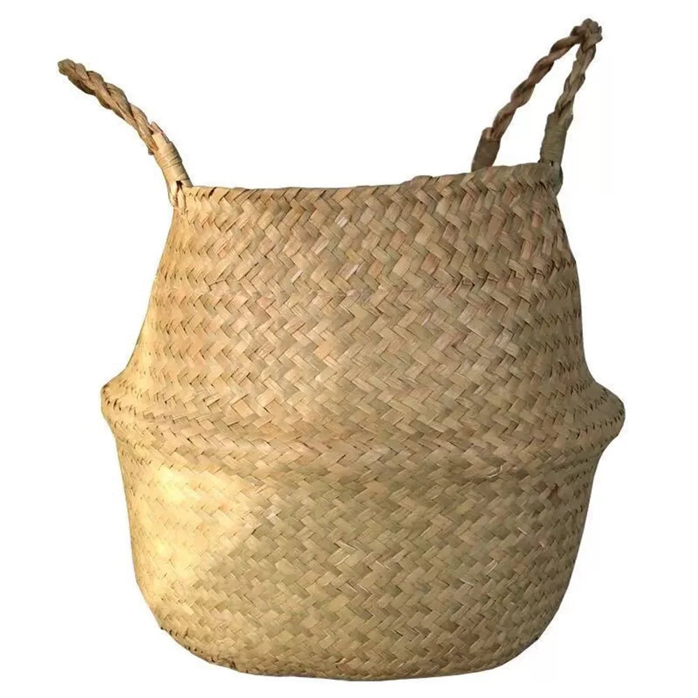 Woven Straw Basket Flowerpot Plant Handwoven Storage Bin Home Decoration Organizer Bag - Yellow - 1