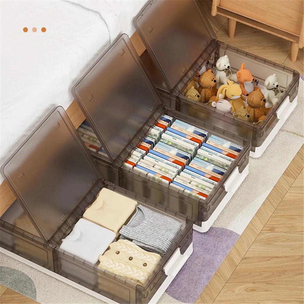 ZY-HE076 43.5L Underbed Storage Box with Wheels PP Foldable Pulley Sorting Box - 2