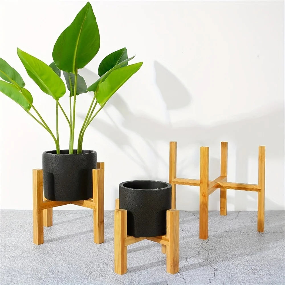 JJTZ Mini Bamboo Floor Four Legged Flower Stand Planters Flower Pots Display Potted Rack, Size S - 4