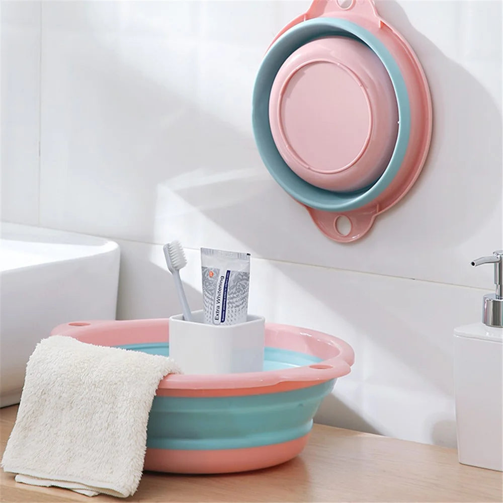 Multipurpose Washbasin Thicken PP+TPR Space Saving Collapsible Round Basin, Size XL - Blue - 2