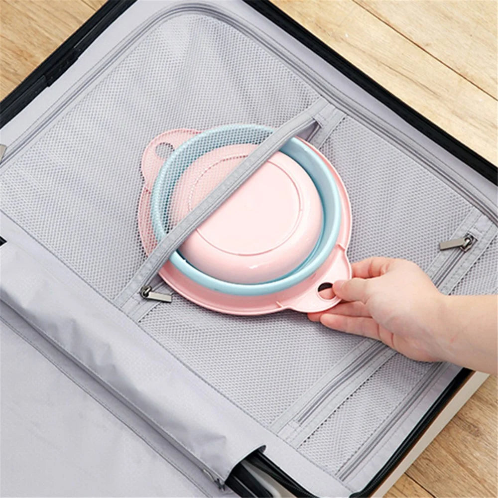 Multipurpose Washbasin Thicken PP+TPR Space Saving Collapsible Round Basin, Size XL - Blue - 3