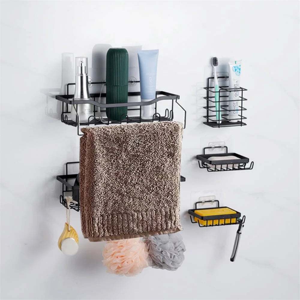 6Pcs / Set 6-Hook Style Punch-Free Carbon Steel Storage Basket Bathroom Draining Organization Rack - 4