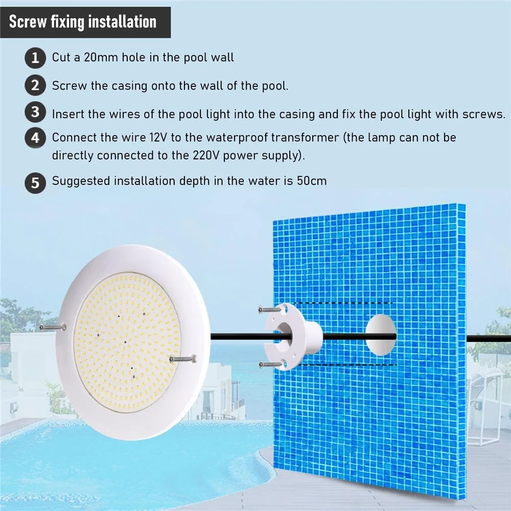 12W 12V Swimming Pool LED Light IP68 Waterproof RGB Underwater Light Submersible Lamp - White Light - 4