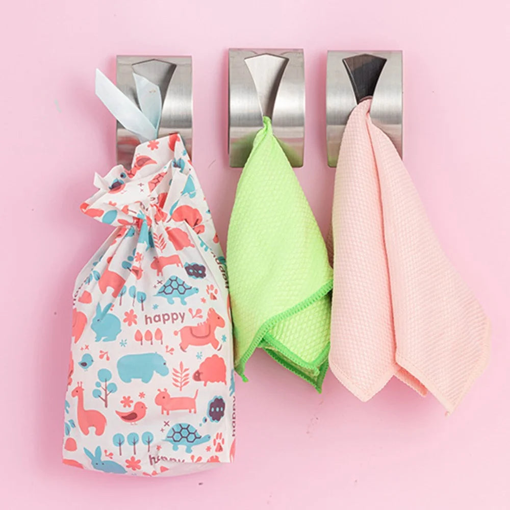4Pcs For Kitchen Bathroom Self Adhesive Towel Hooks Drill Free Stainless Steel Hanger - 4