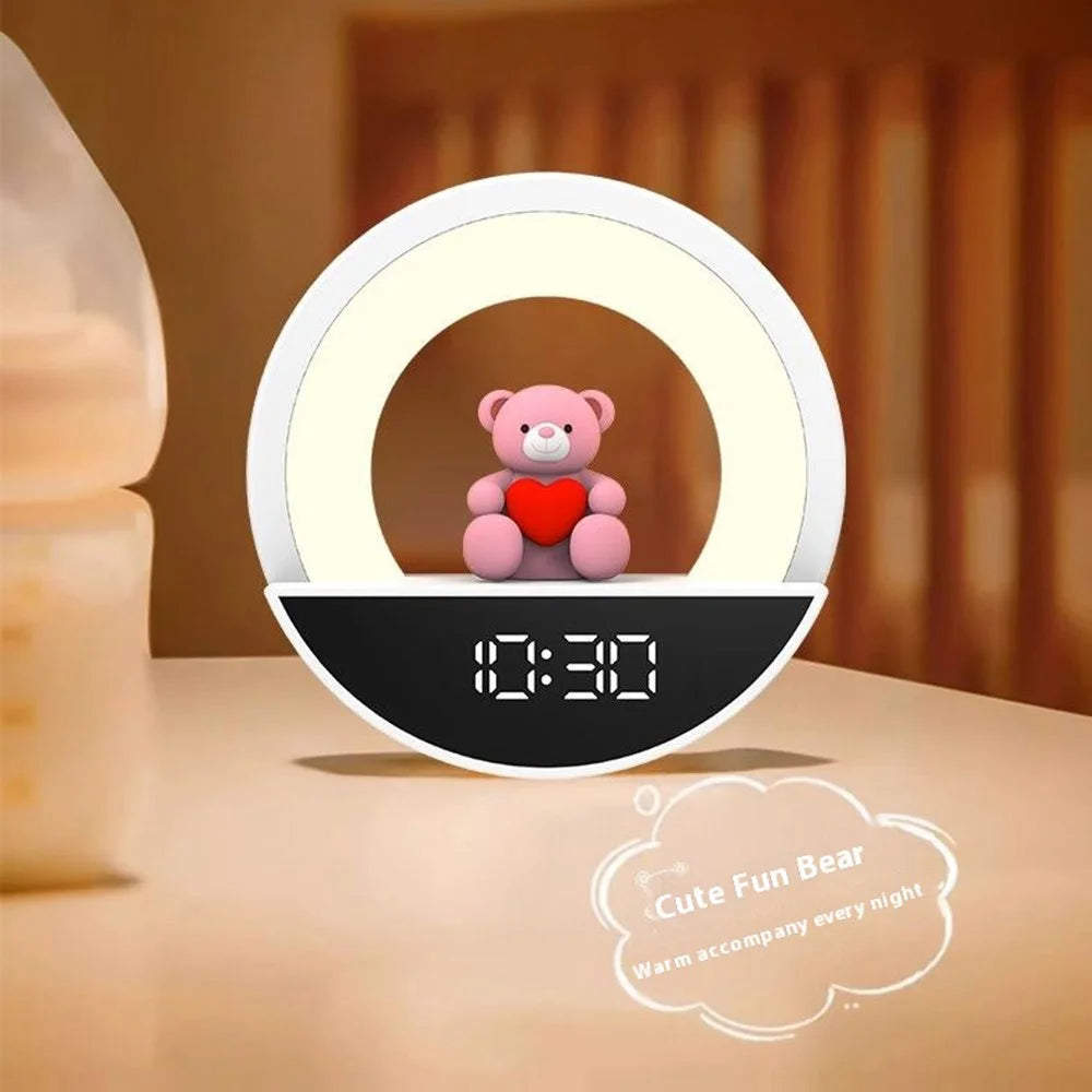 RGB Bedside Lamp Remote Control Ambient Light LED Night Light with Digital Clock Display - EU Plug - 5