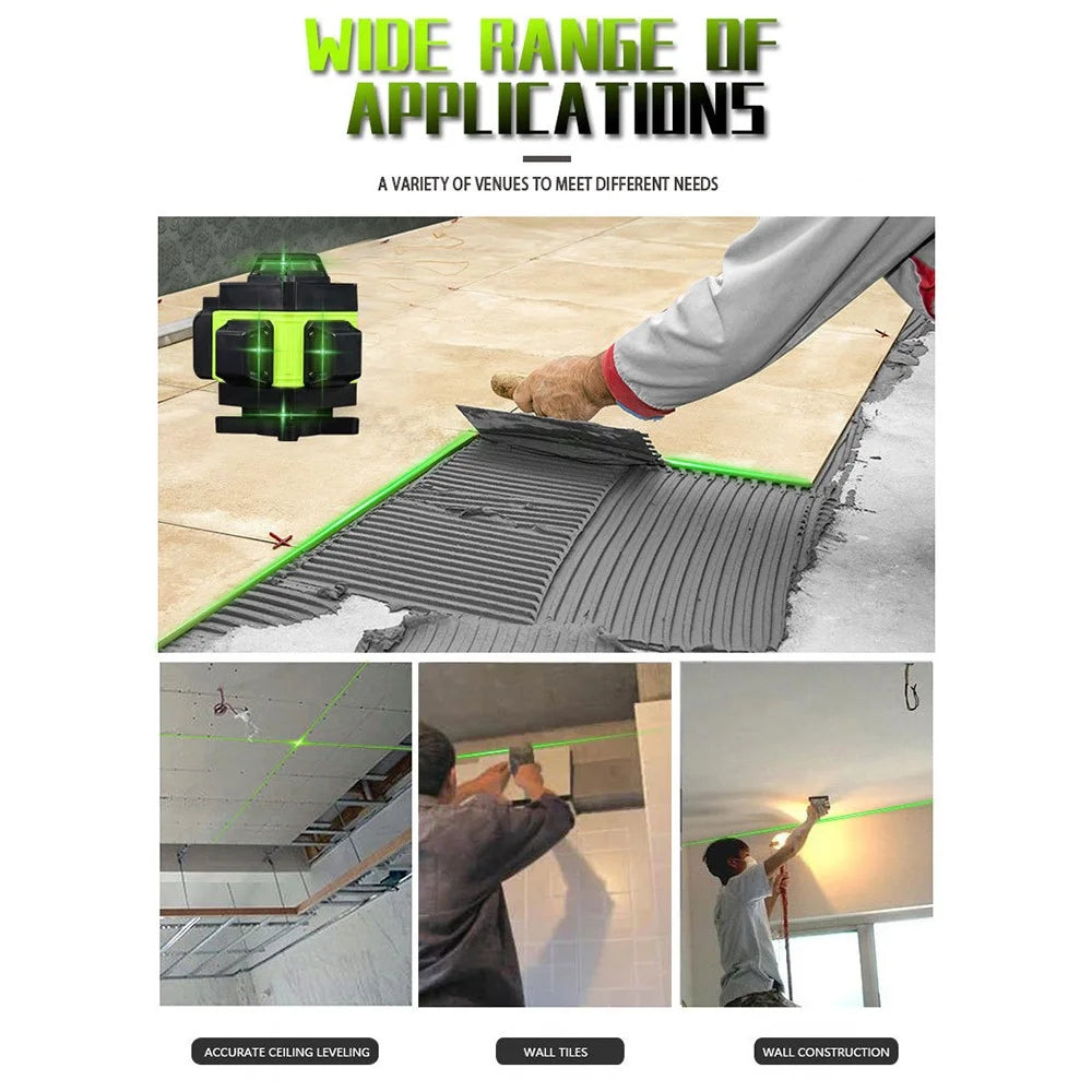 4D 16 Lines Self Leveling Equipment Horizontal and Vertical Green Laser Level with Tripod, EU Plug - 7
