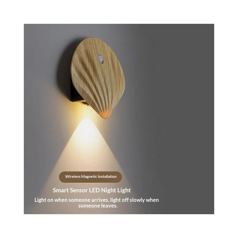 Smart LED Motion Sensor Night Light Rechargeable Magnetic Wireless Cabinet Closet Door Lamp - Warm Light / Natural Wood Grain - 3