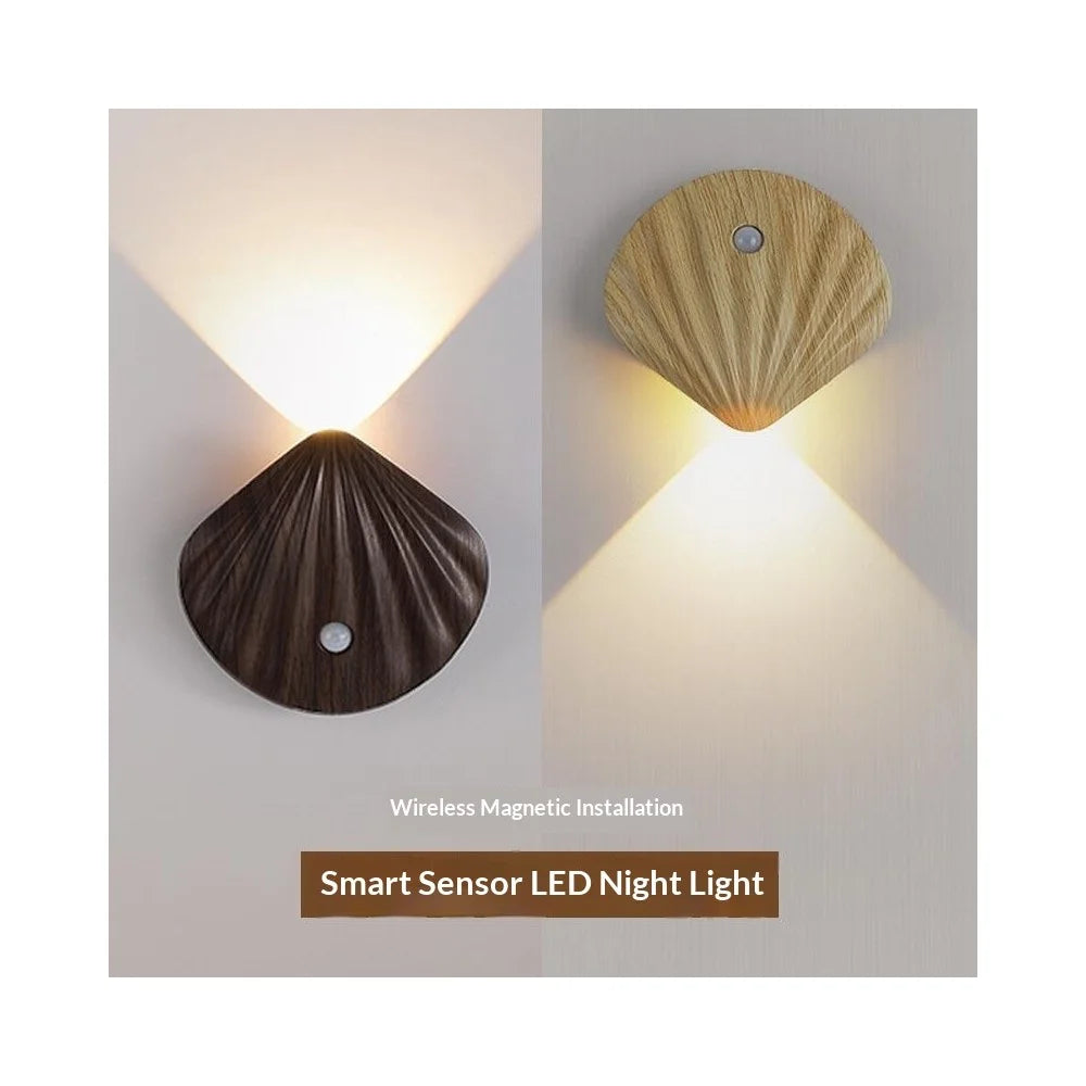 Smart LED Motion Sensor Night Light Rechargeable Magnetic Wireless Cabinet Closet Door Lamp - Warm Light / Natural Wood Grain - 4