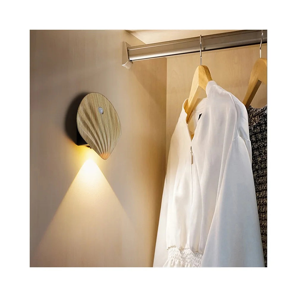 Smart LED Motion Sensor Night Light Rechargeable Magnetic Wireless Cabinet Closet Door Lamp - Warm Light / Natural Wood Grain - 5