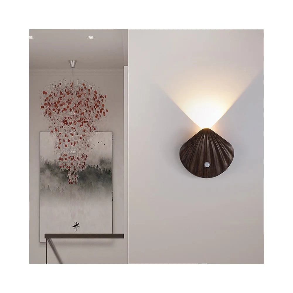Smart LED Motion Sensor Night Light Rechargeable Magnetic Wireless Cabinet Closet Door Lamp - Warm Light / Natural Wood Grain - 6