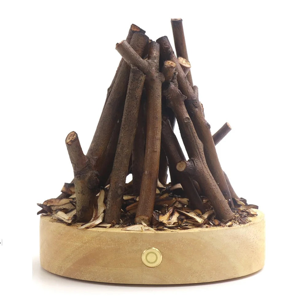 Portable Outdoor Camping Light Branch Campfire Lamp with Burning White Noise Handmade Desktop Home Decor Night Light Ambiance Lamp - Round / Natural Wood - 1