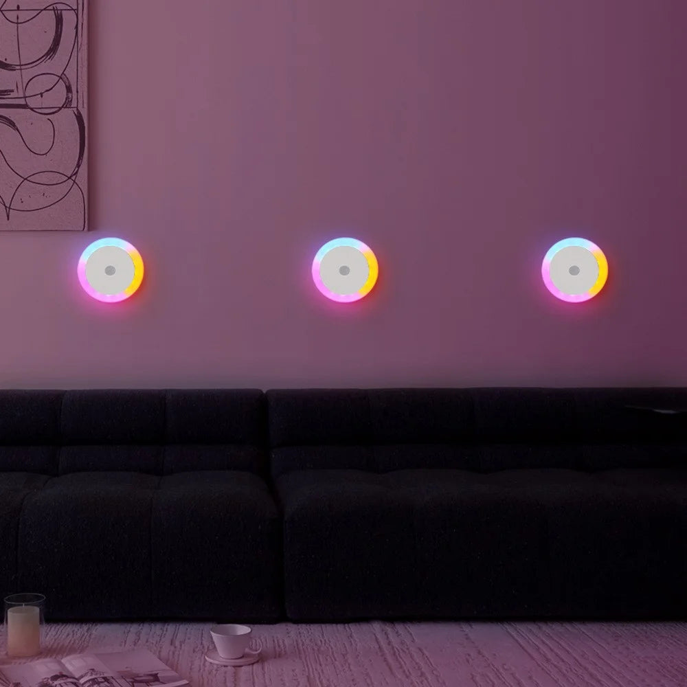 Round Wall Light Rechargeable Motion Sensor 3-Color Dimming LED Night Light with Magnetic Base - White - 3