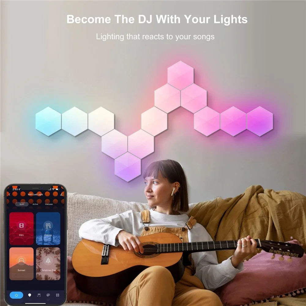 LIXINCORDA 6Pcs RGBIC LED Wall Lamp with Smart APP Voice Control DIY Hexagonal Honeycomb LED Light (Tuya WiFi Version) - 4