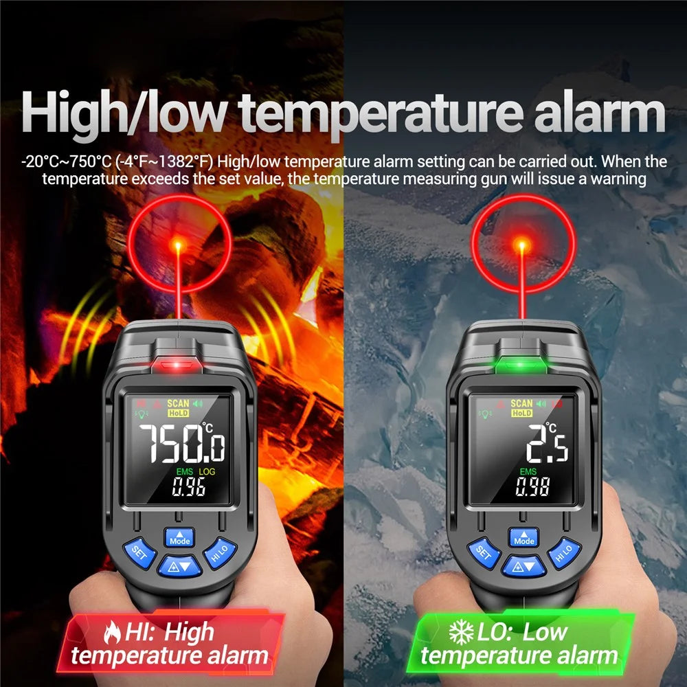 ANENG TH06 Digital Infrared Thermometer Temperature Gun -20 - 750 Degrees Celsius Handheld Non Contact Reverse Screen Industrial Tool - Black - 4