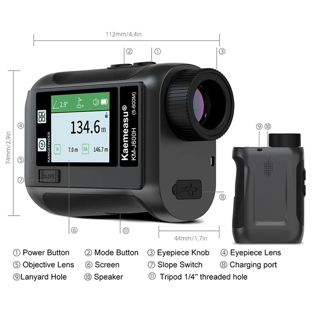KAEMEASU KM-J1200H 5-1200m Golf Rangefinder Laser Golfing Range Finder with Voice Function, LCD Touch Screen - Black - 7