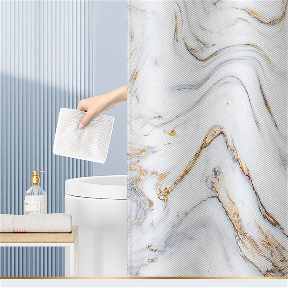 120x180cm Shower Curtain Marble Print Pattern Mildew Resistant Curtain - YL230408-C1 - 3