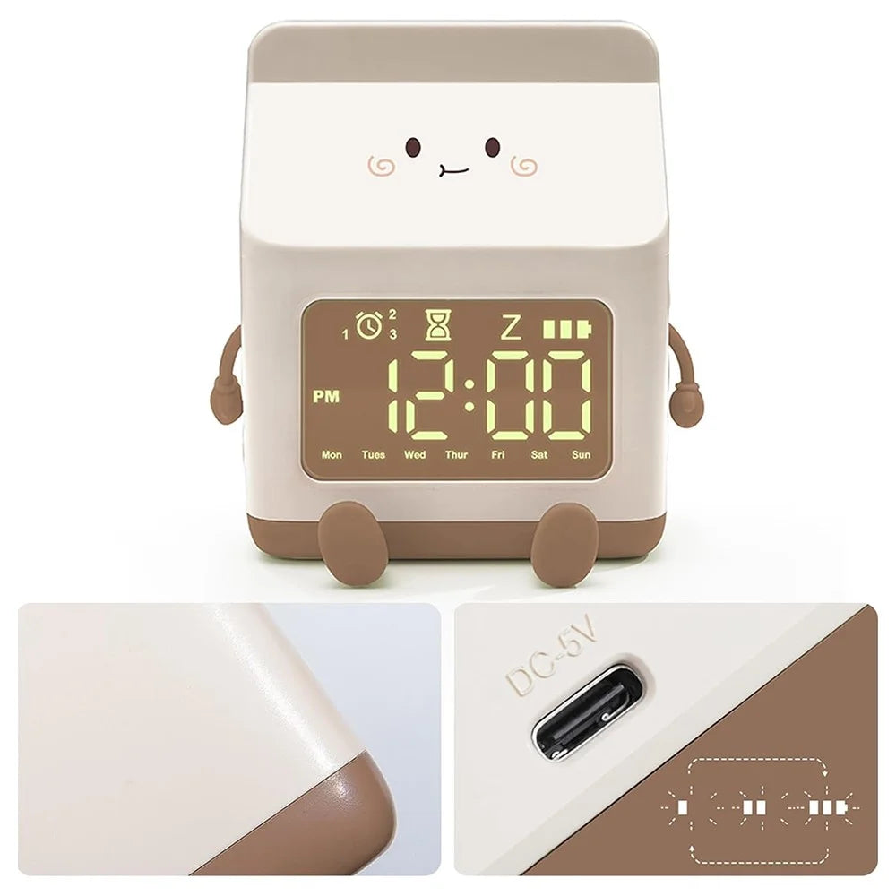 Milk Box Shape Clock with Snooze Kids LED Smart Clock Rechargeable Alarm Clock for Bedroom Room - Green - 4