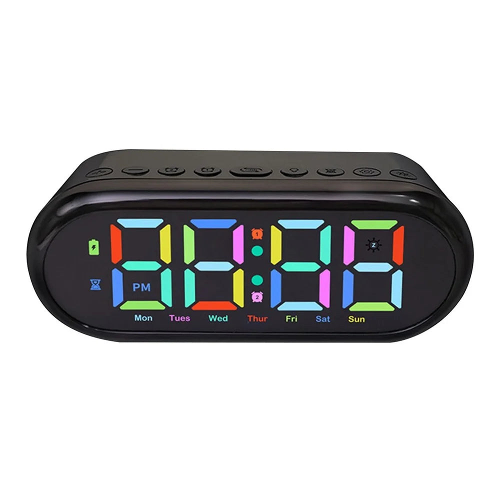 LED Large Display Digital Clock Adjustable Brightness RGB Color Changing Alarm Clock for Home - 1