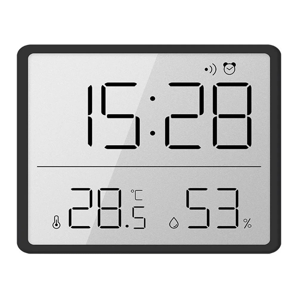 Digital Alarm Clock LCD Electric Clock with Calendar Temperature and Humidity for Living Room, Bedroom,Office - Black - 1