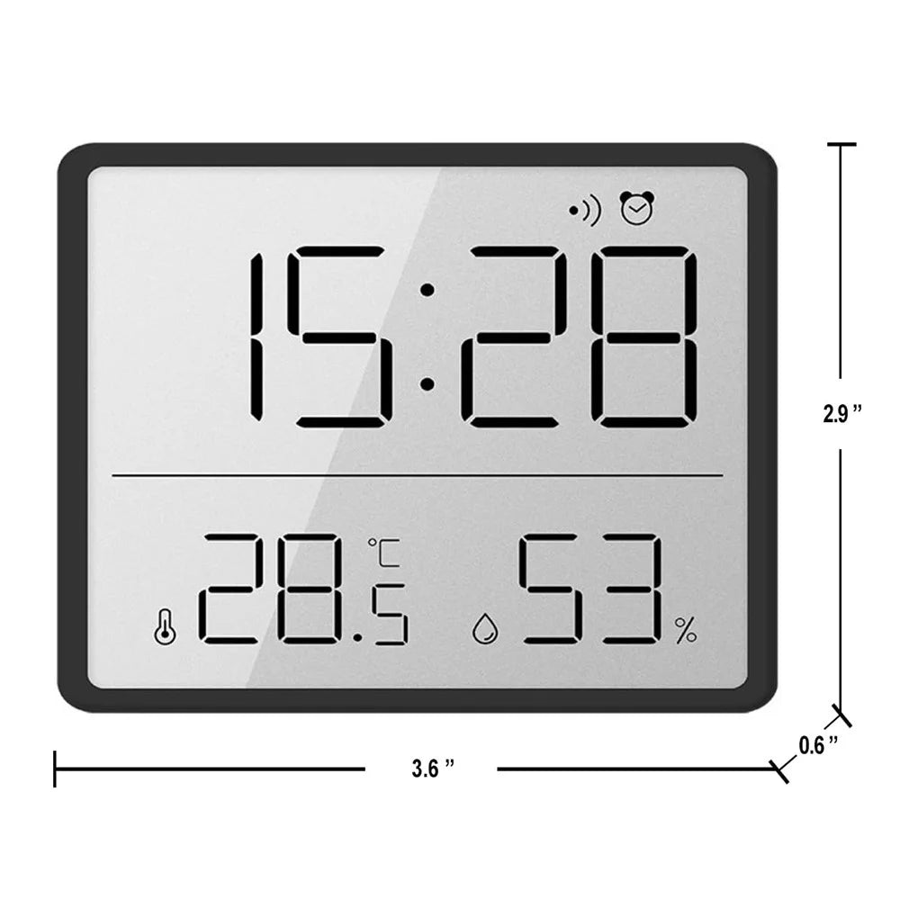 Digital Alarm Clock LCD Electric Clock with Calendar Temperature and Humidity for Living Room, Bedroom,Office - Black - 6