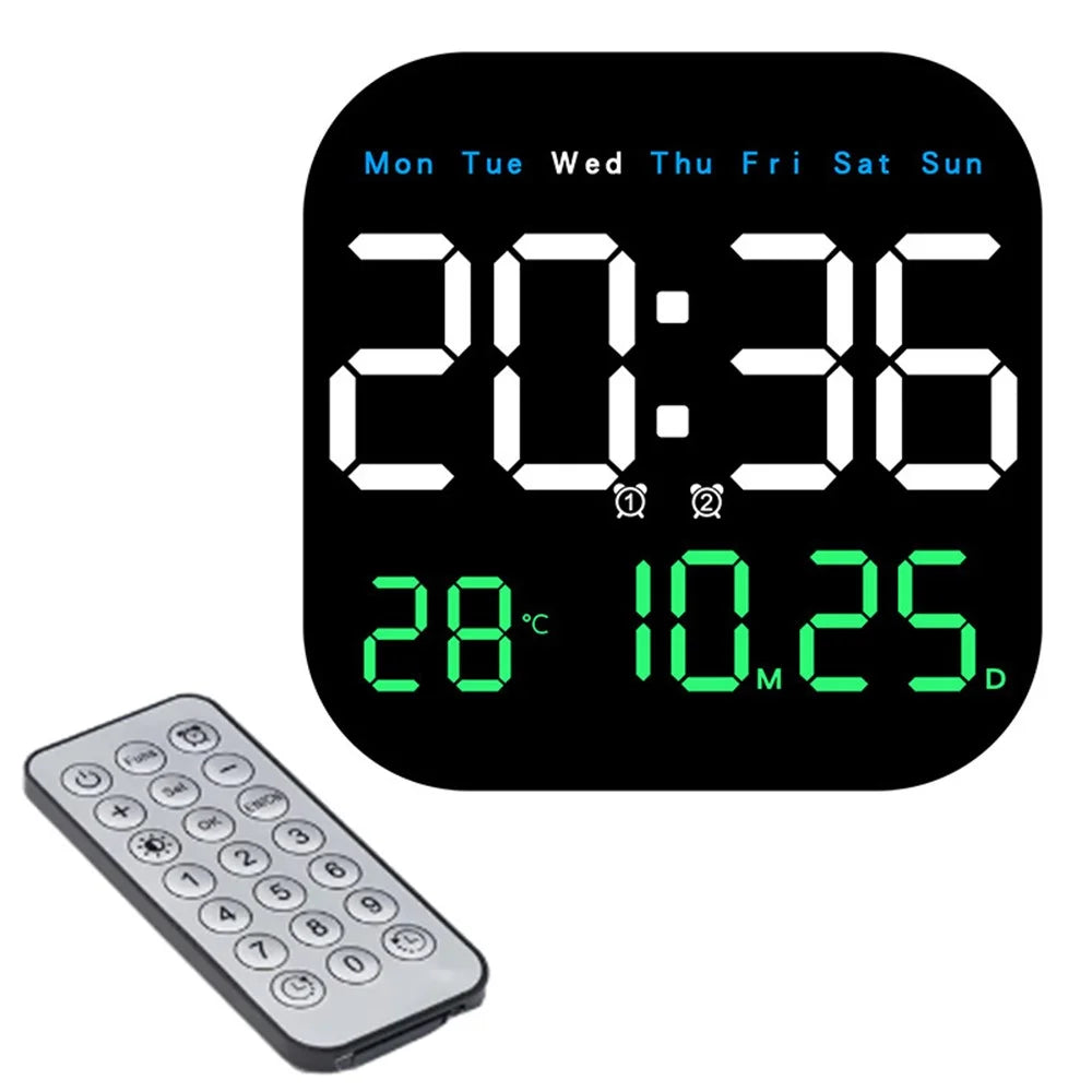 10.55 inch Digital Large Display Clock Electronic Clock with Date / Month / Temperature LED Display for Desk / Wall - Blue / White / Green - 1