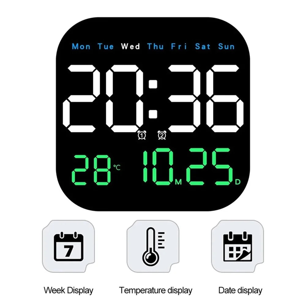 10.55 inch Digital Large Display Clock Electronic Clock with Date / Month / Temperature LED Display for Desk / Wall - Blue / White / Green - 2