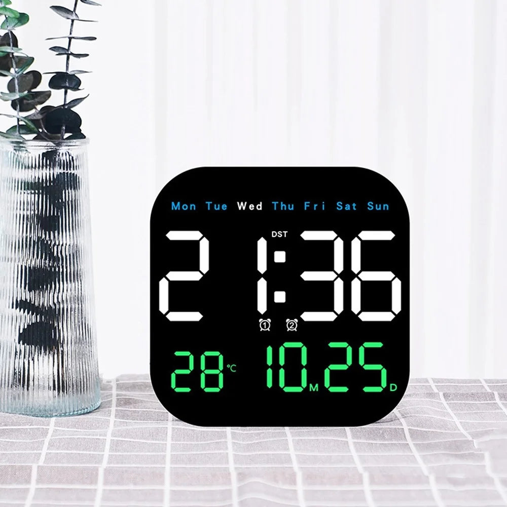 10.55 inch Digital Large Display Clock Electronic Clock with Date / Month / Temperature LED Display for Desk / Wall - Blue / White / Green - 3