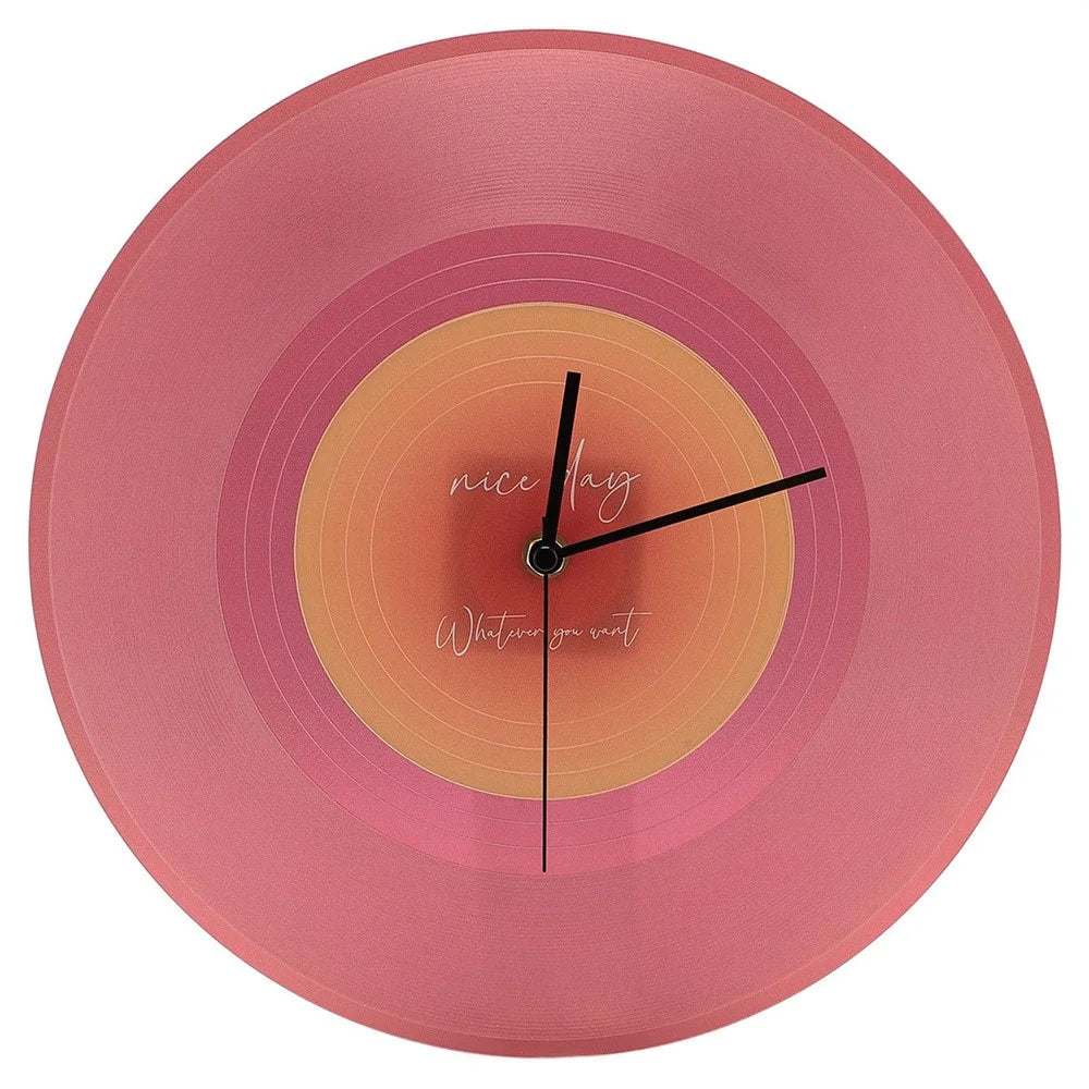 12 inch Music Record Wall Art Clock Translucent Silent Round Clocks Home Decor (No Battery) - Red - 1