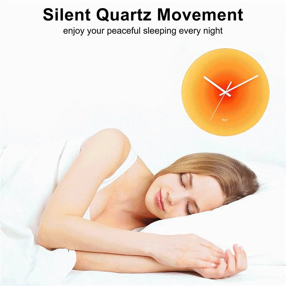 12 inch Sunset Wall Clock Silent Non-Ticking Gradient Glass Clocks for Home (No Battery) - Orange / No Dial Scale - 2