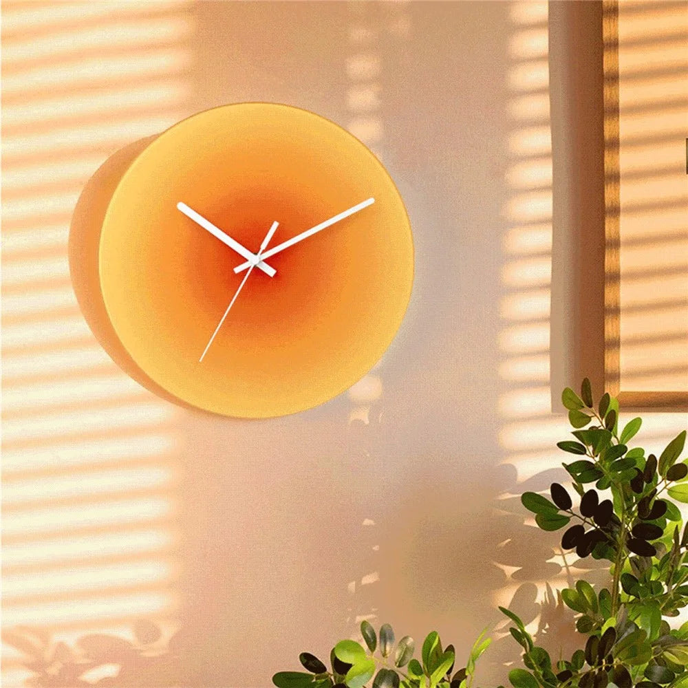 12 inch Sunset Wall Clock Silent Non-Ticking Gradient Glass Clocks for Home (No Battery) - Orange / No Dial Scale - 3