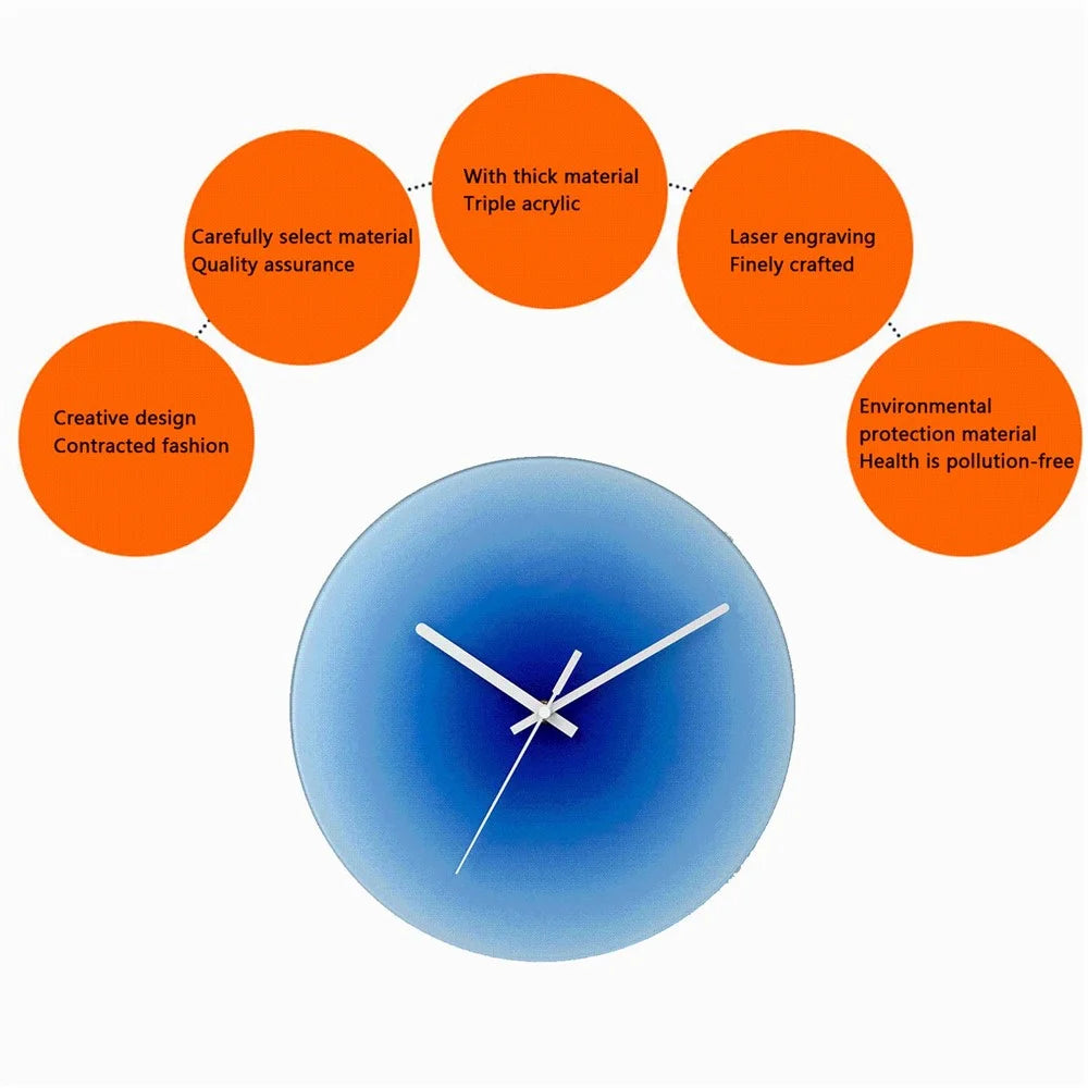12 inch Sunset Wall Clock Silent Non-Ticking Gradient Glass Clocks for Home (No Battery) - Orange / No Dial Scale - 4