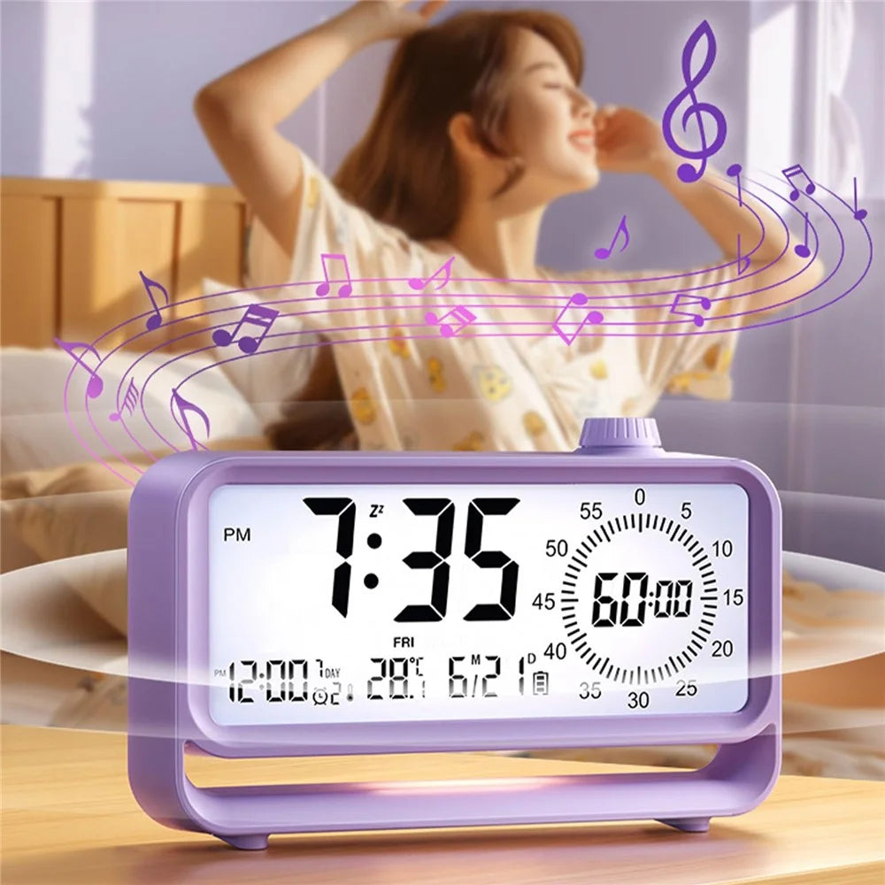 Digital Alarm Clock with Visual Timer 3 Level Brightness Countdown LCD Time Reminder (No Battery) - Purple - 3