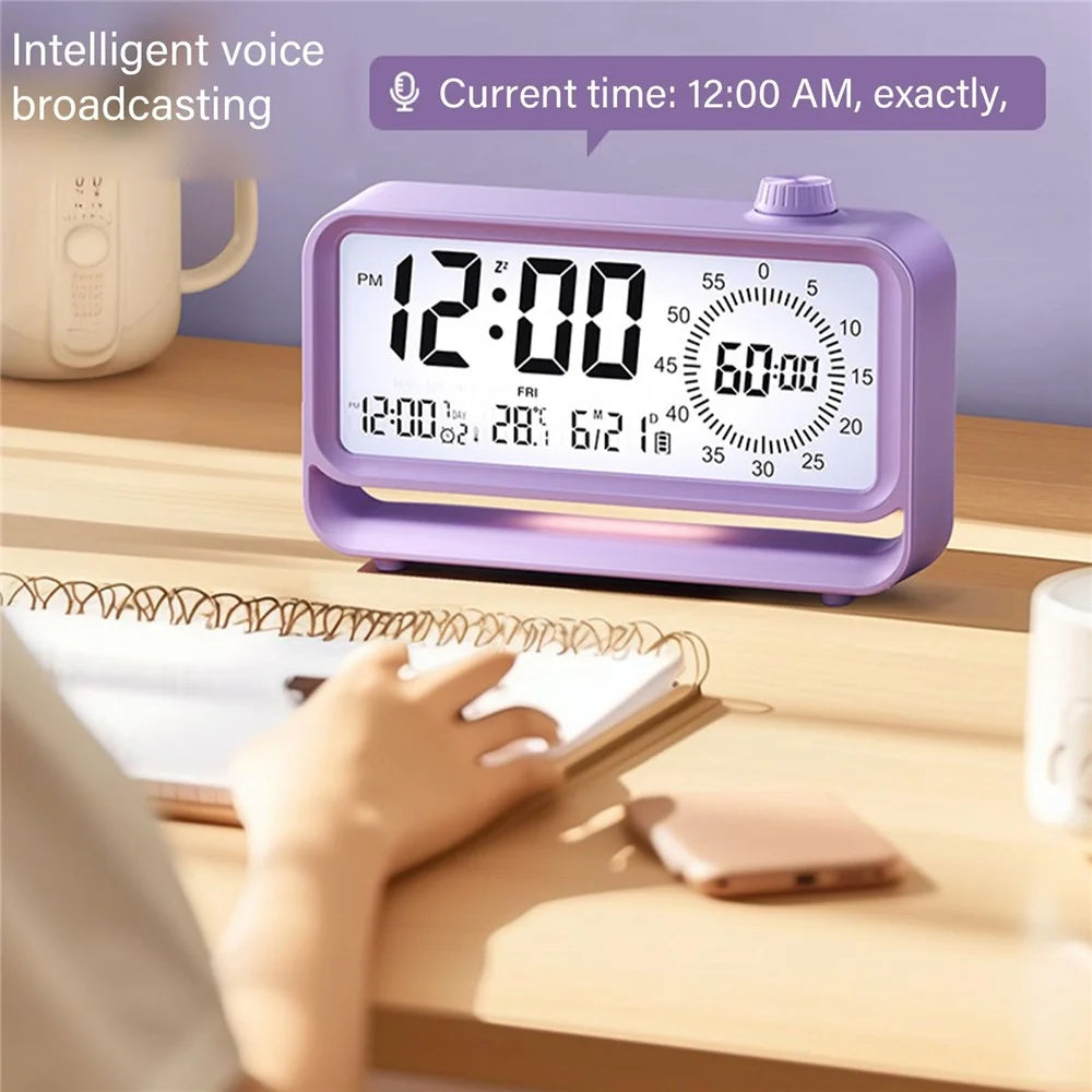 Digital Alarm Clock with Visual Timer 3 Level Brightness Countdown LCD Time Reminder (No Battery) - Purple - 5