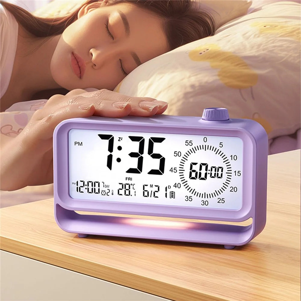 Digital Alarm Clock with Visual Timer 3 Level Brightness Countdown LCD Time Reminder (No Battery) - Purple - 6