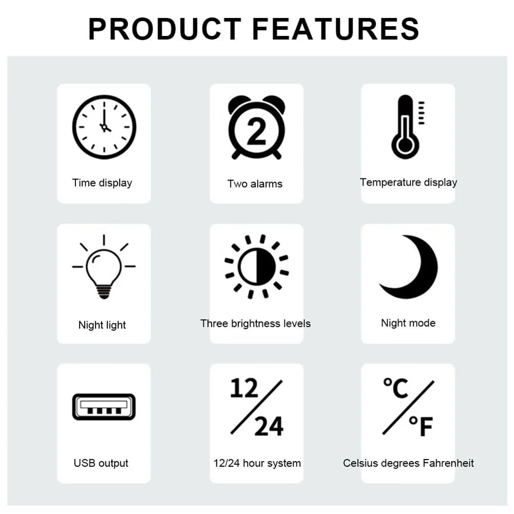 Mirror Surface LED Digital Alarm Clock Temperature Display Students Bedside Desktop Clock - Black - 6