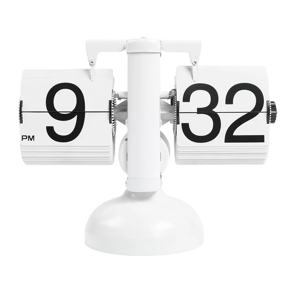 Automatic Flip Clock Retro Simple Home Living Room Table Clock Single Foot Stainless Steel Quartz Movement Flip Clock - White - 1