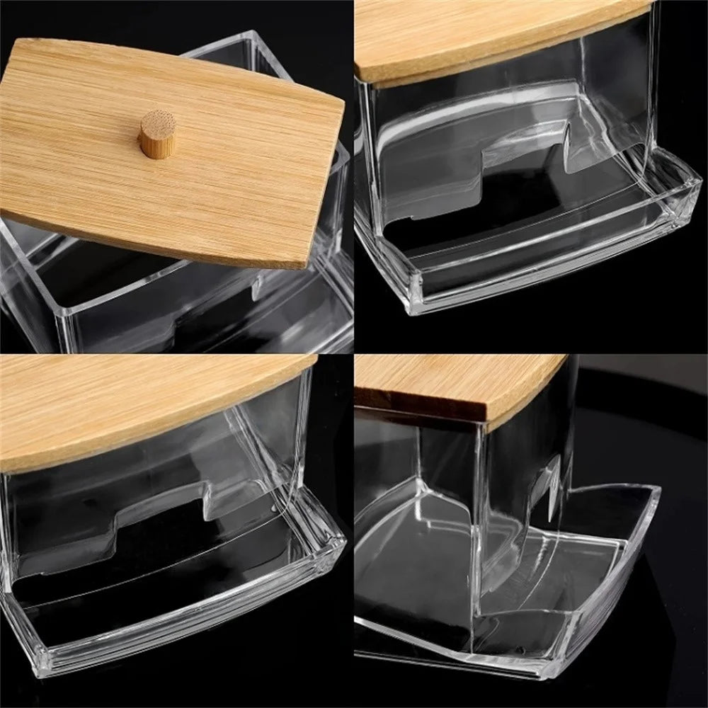 Acrylic Cotton Swab Holder Portable Transparent Storage Box Makeup Organizer Square Container For Home - 3