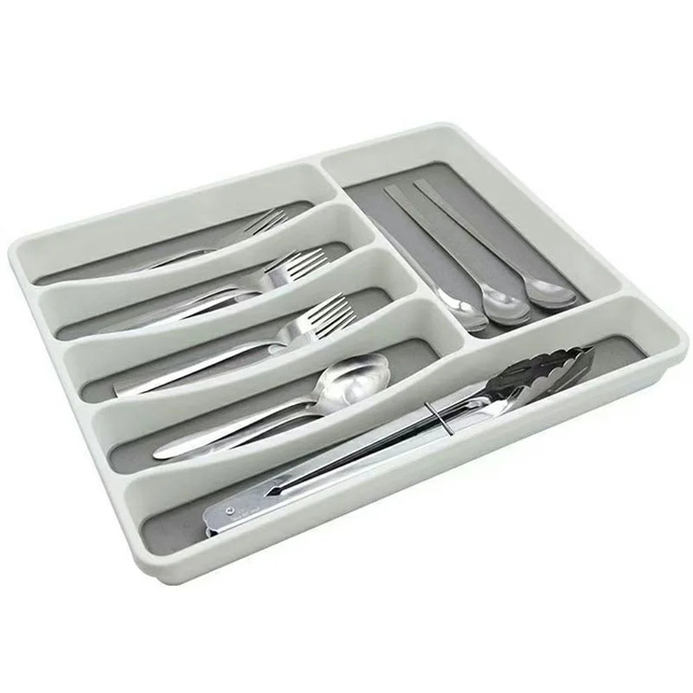 Silverware Tray for Kitchen Drawer 6-Compartment Plastic Flatware Tableware Silverware Drawer Organizer - 2