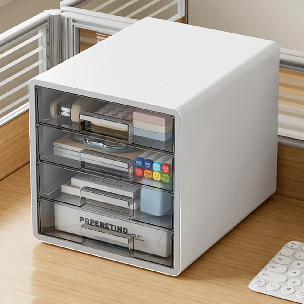 Drawer Style Desktop Organizer 4-Tier Clear File Cabinet A4 Documents Workspace Storage Box for Office / Home - 2