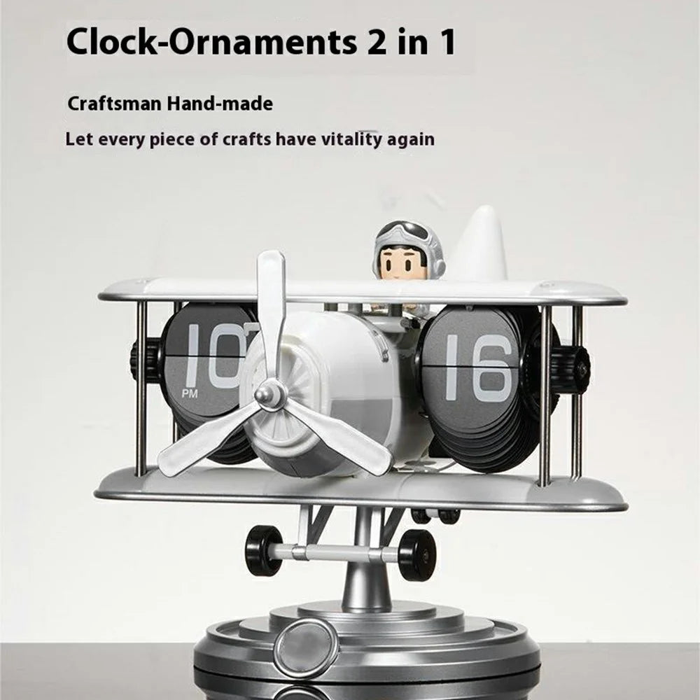 Time Flyer Flip Clock Desktop Automatic Mechanical Clock Decorative Aircraft Shaped Table Clock - White - 2