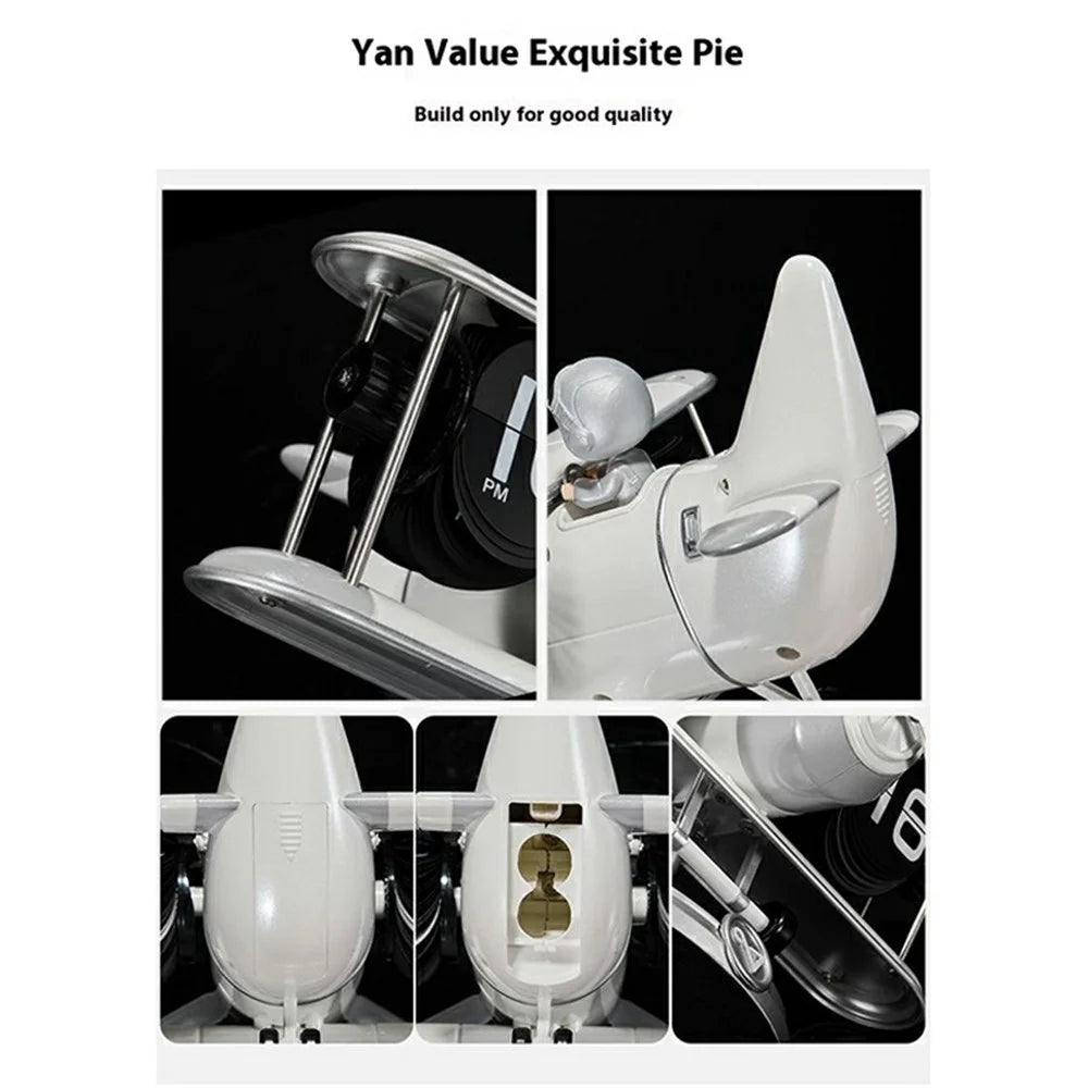 Time Flyer Flip Clock Desktop Automatic Mechanical Clock Decorative Aircraft Shaped Table Clock - White - 4