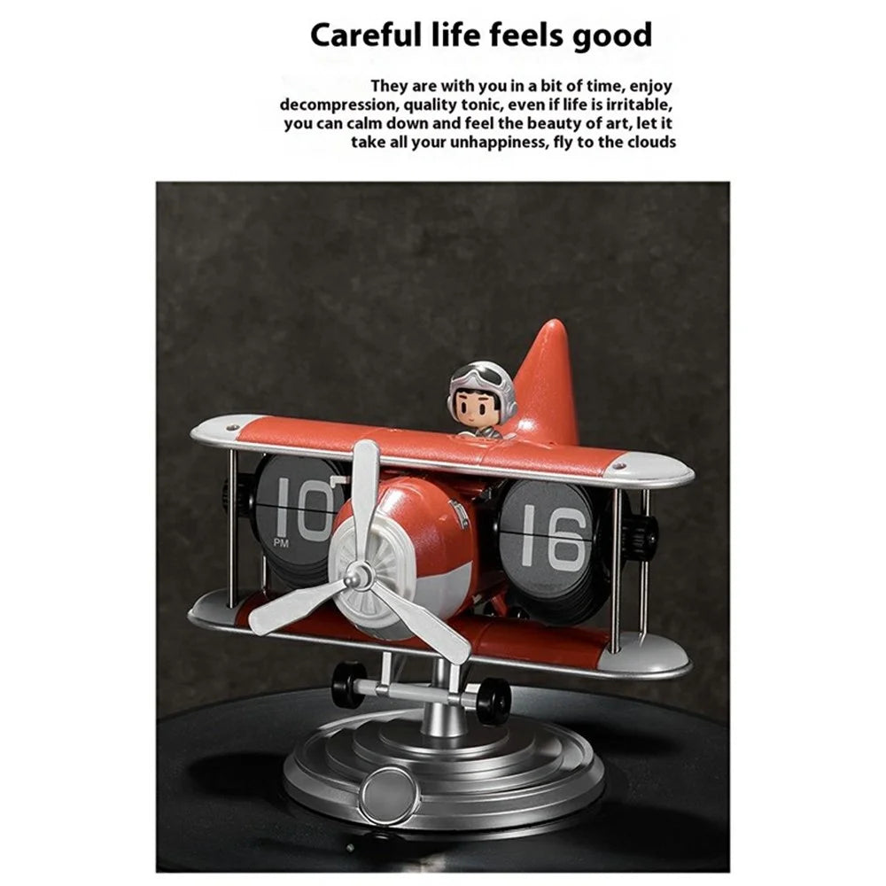 Time Flyer Flip Clock Desktop Automatic Mechanical Clock Decorative Aircraft Shaped Table Clock - White - 5