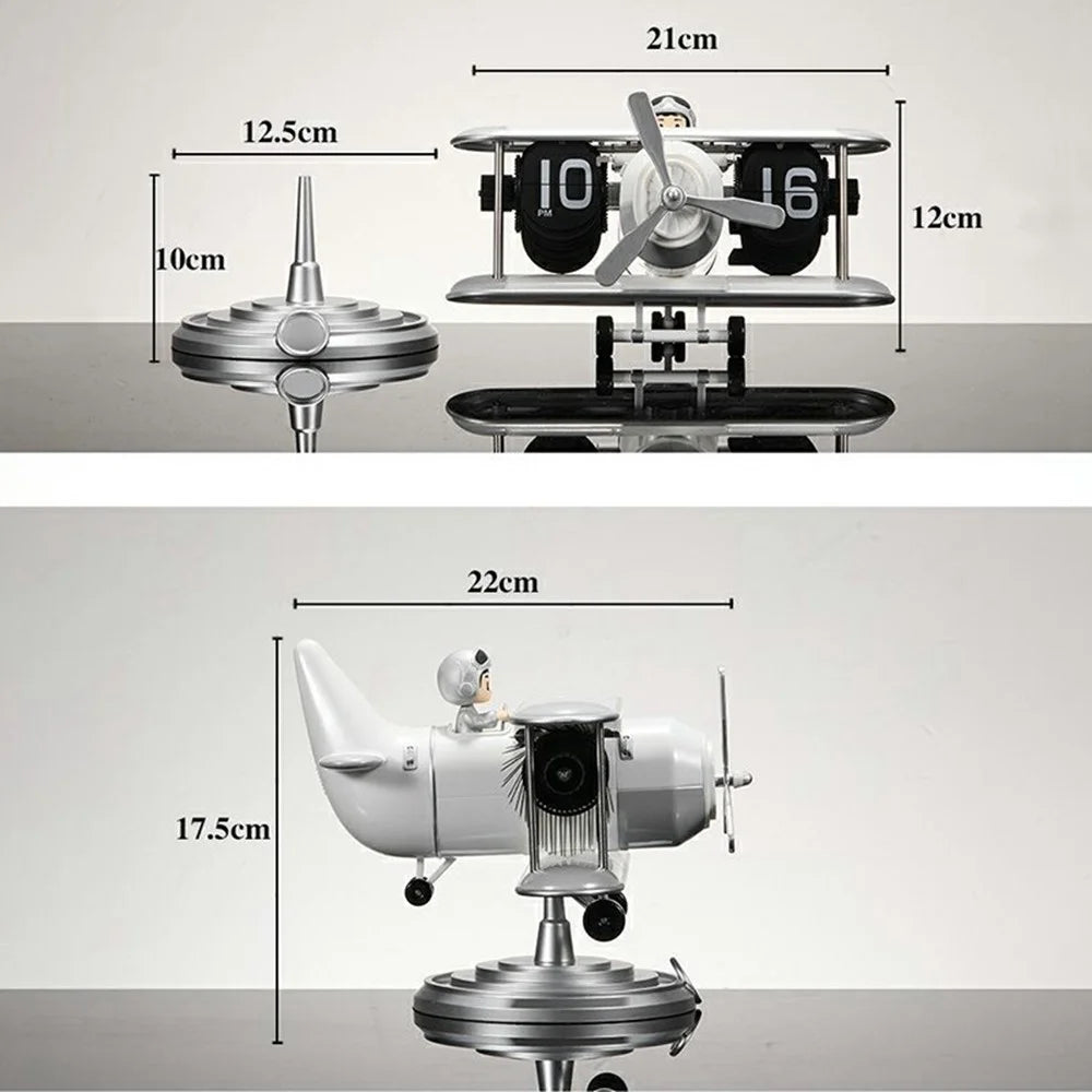 Time Flyer Flip Clock Desktop Automatic Mechanical Clock Decorative Aircraft Shaped Table Clock - White - 7