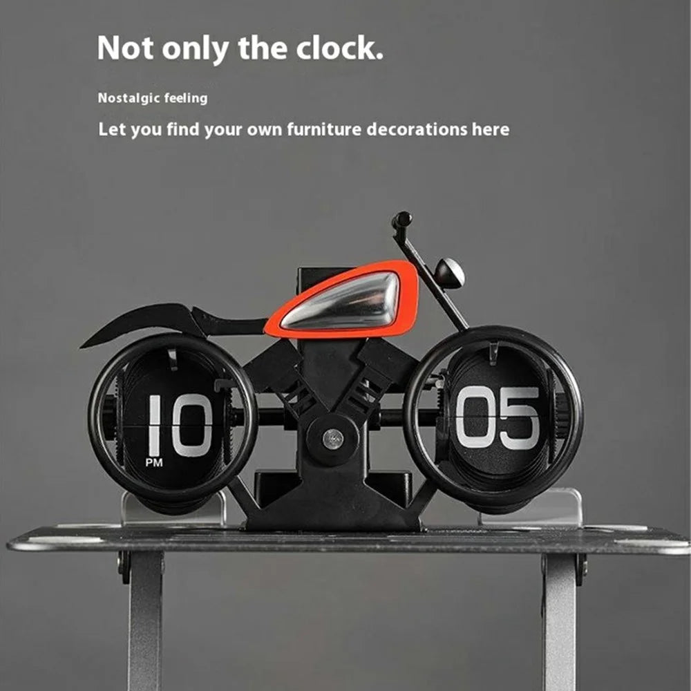 Motorcycle Design Flip Desk Clock Creative Decorative Mechanical Timepiece - Black+Red - 2