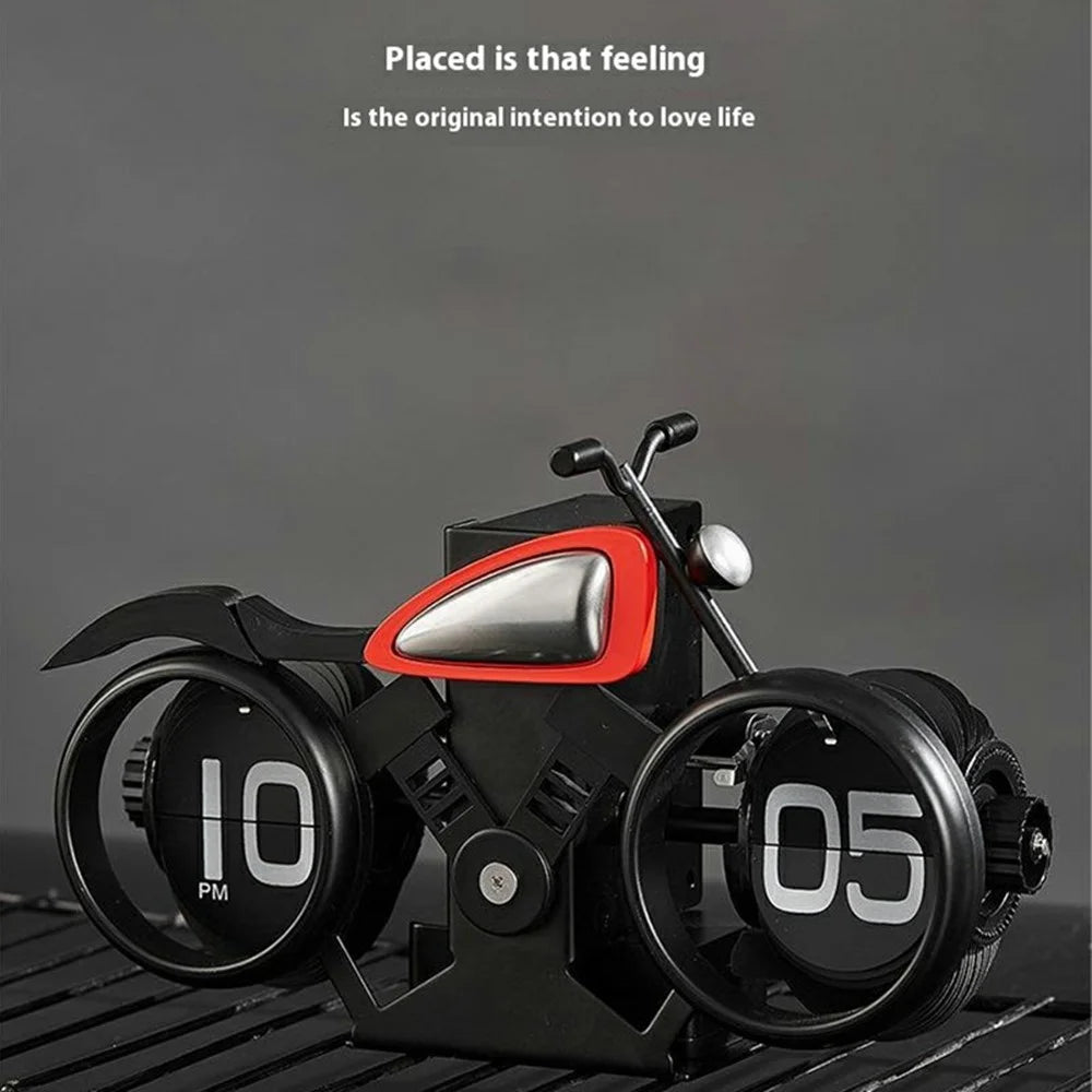 Motorcycle Design Flip Desk Clock Creative Decorative Mechanical Timepiece - Black+Red - 3