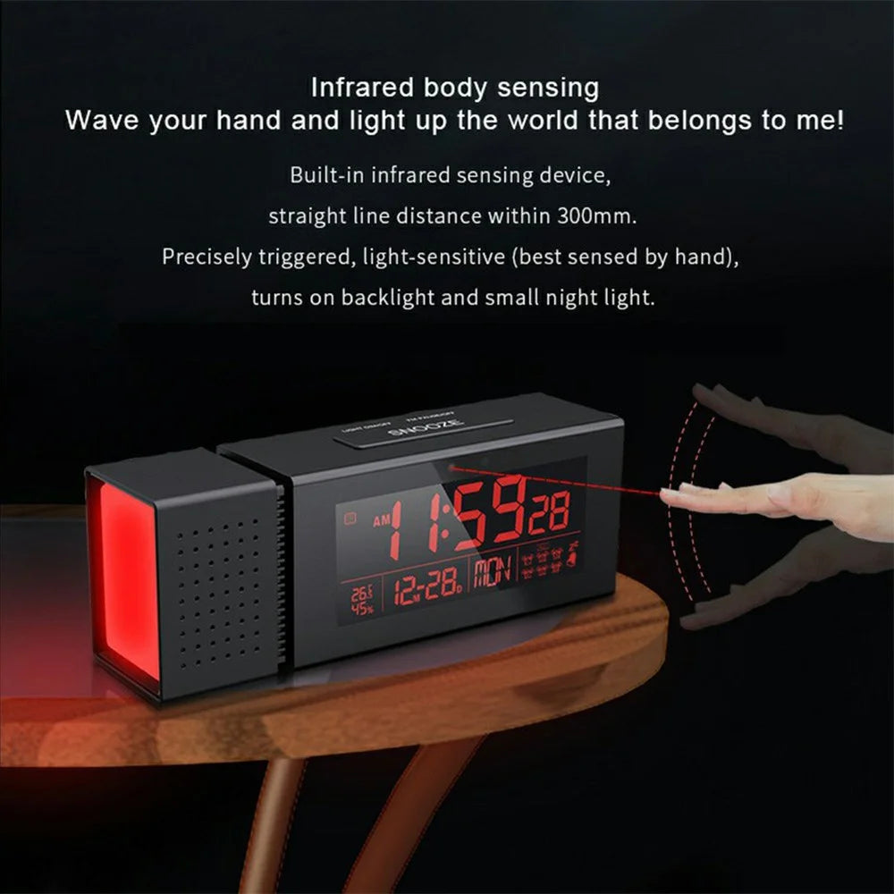 TS-P30 Creative Radio Alarm Clock with Color Alert Digital Display Sound Light IR Motion Sensor 7 Color Night Light - Black - 4