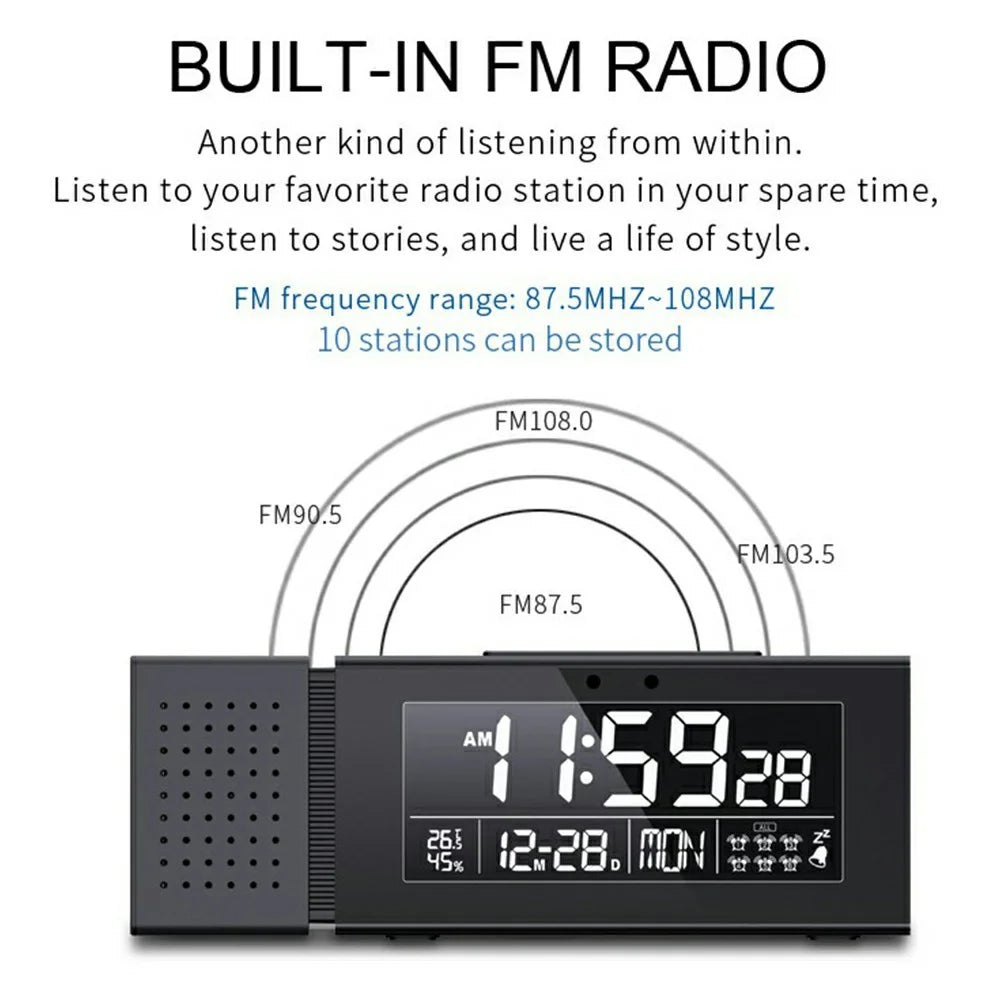 TS-P30 Creative Radio Alarm Clock with Color Alert Digital Display Sound Light IR Motion Sensor 7 Color Night Light - Black - 6
