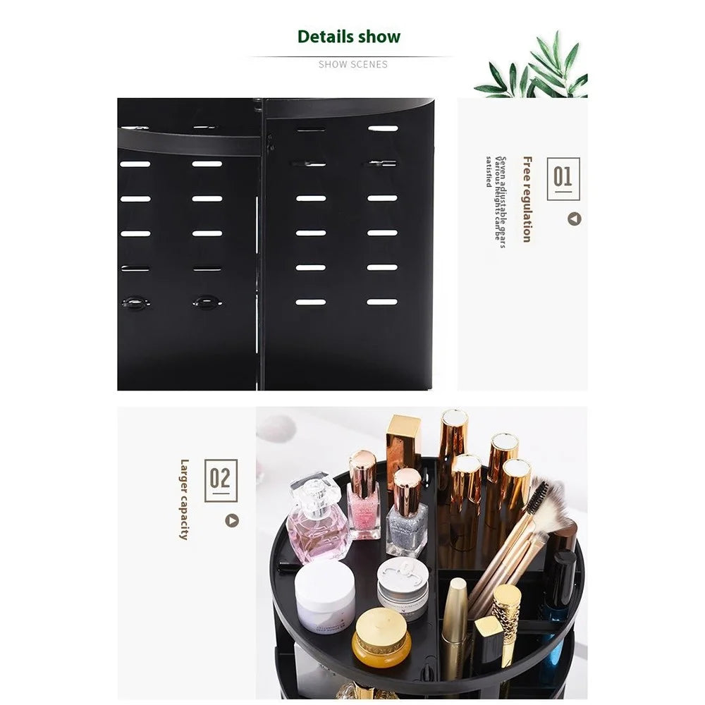 Desktop Rotating Makeup Organizer Cosmetic Skincare Products PS Storage Rack - Black - 6