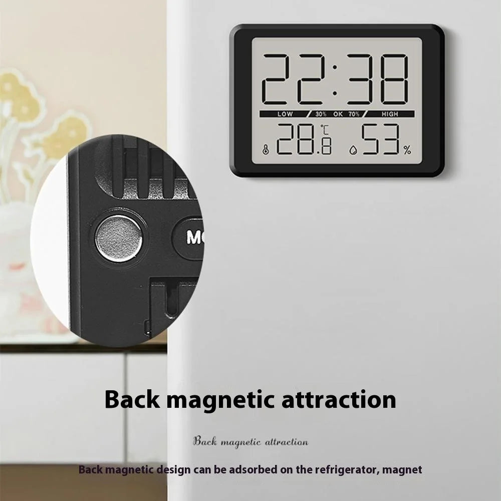 2308 Ultra Thin Magnetic LCD Digital Clock Bedside Temperature Humidity Display Alarm Clock - Black - 4